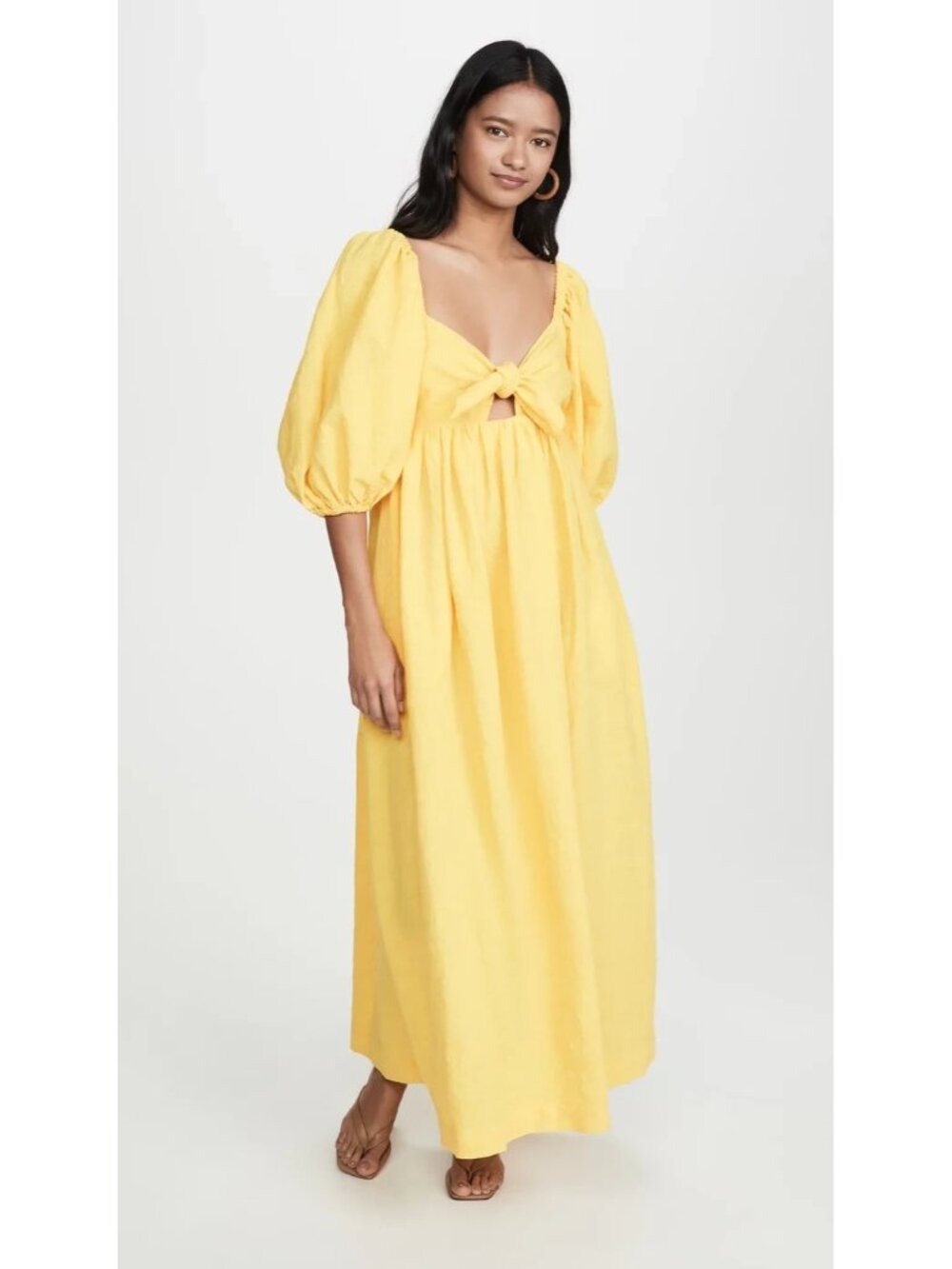 NWT Mara Hoffman Swim Violet in Yellow V-neck Cotton Linen Maxi Dress S